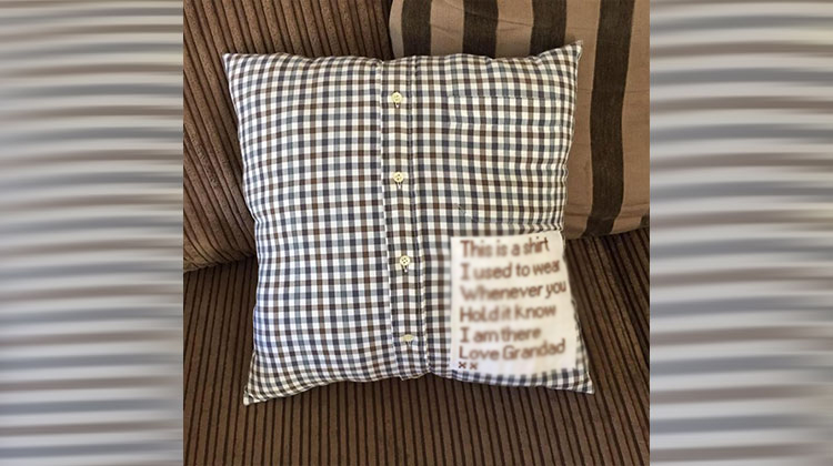 Pillow made out 2024 of grandpa's shirt