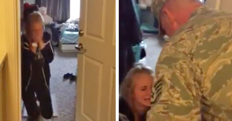 Daughter Falls To Her Knees When Deployed Dad Shows Up At Her Bedroom ...