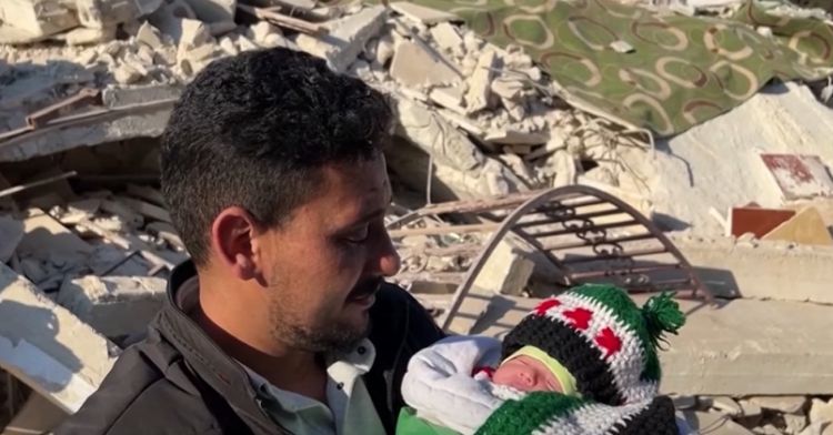 Khalil found his newborn niece buried under the rubble.