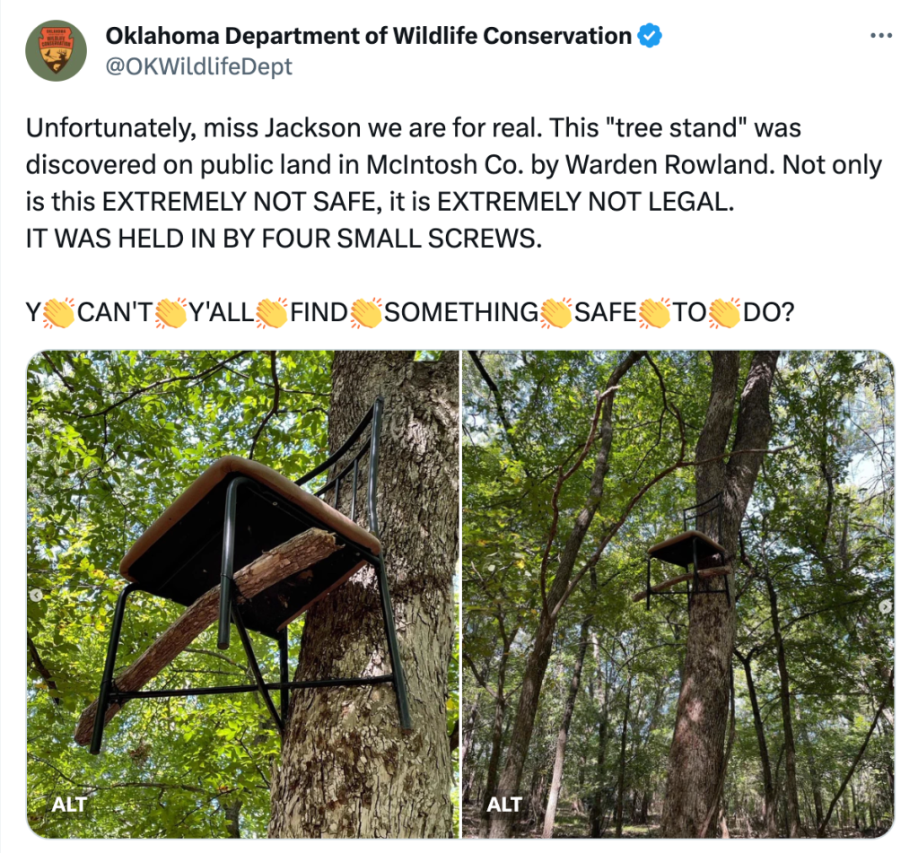 oklahoma department of wildlife tree stand