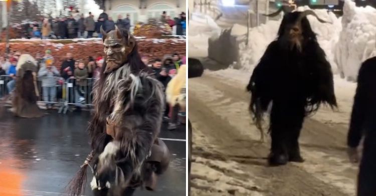 Krampus Chases Tourists in Graz, Austria