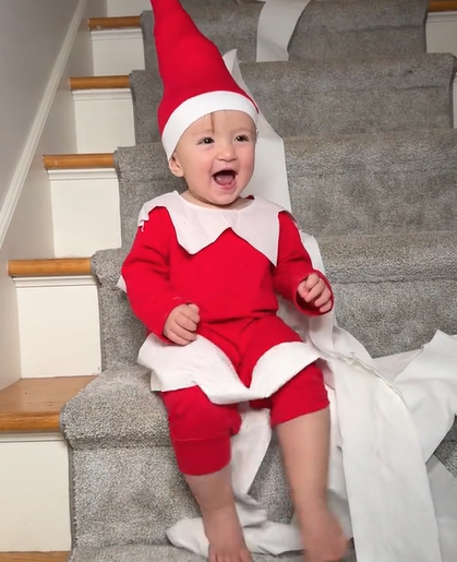 Baby Makes The Cutest Little Elf On The Shelf With Adorably Naughty ...