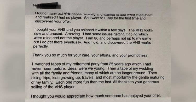 A letter sent to an eBay seller by an elderly man.