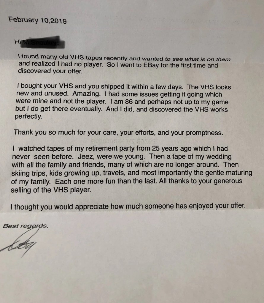 A letter sent to an eBay seller by an elderly man. 