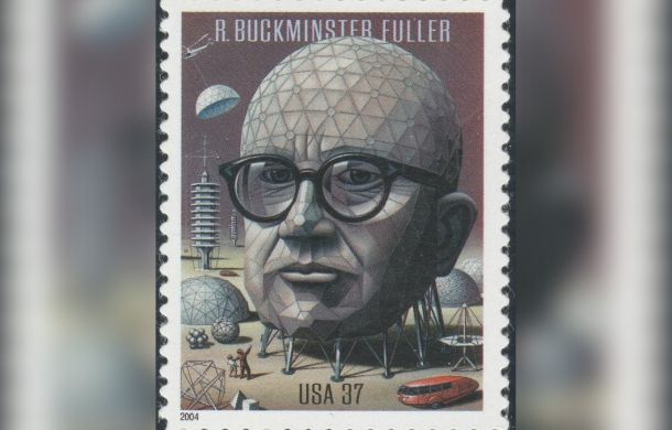 A postage stamp bearing the image of the famous inventor.