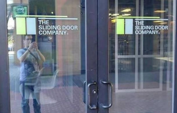 The front entrance of The Sliding Door Company and they aren't even using their own product.