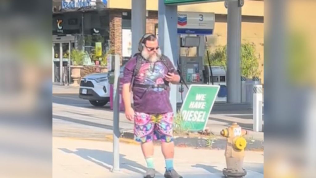 Jack Black is spotted standing outside a gas station.