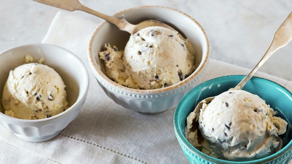 Three bowls of ice cream in small, cute bowls
