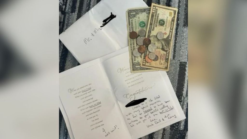 A wedding card with cash inside.