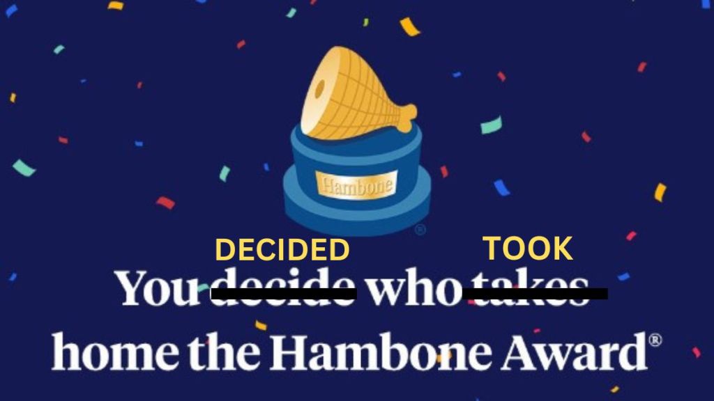 Image shows a banner for the Nationwide Hambone Award edited to read that voters selected a winner.