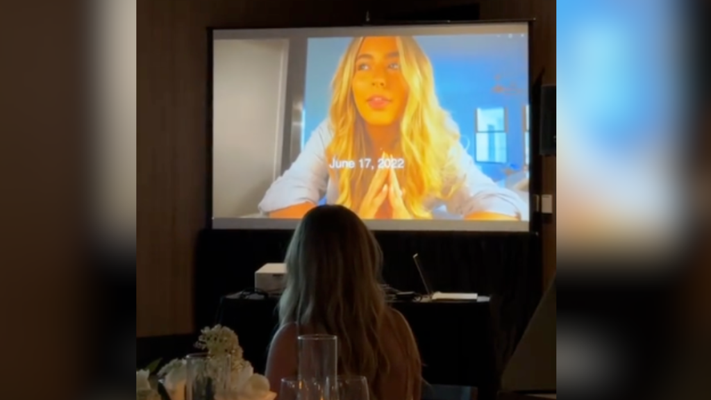 girl's video on a screen