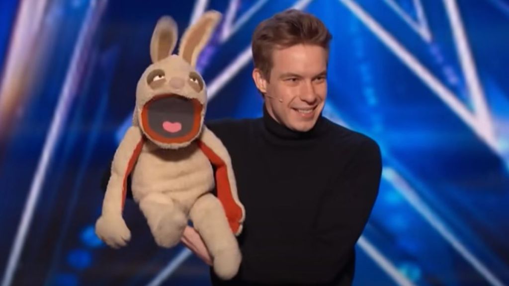 Image shows Ventriloquist Jack Williams with his puppet, Foster, during their 2022 AGT audition.