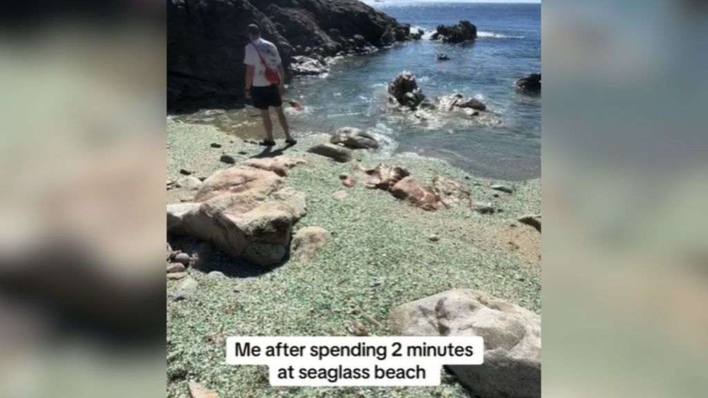 A beach covered in sea glass.