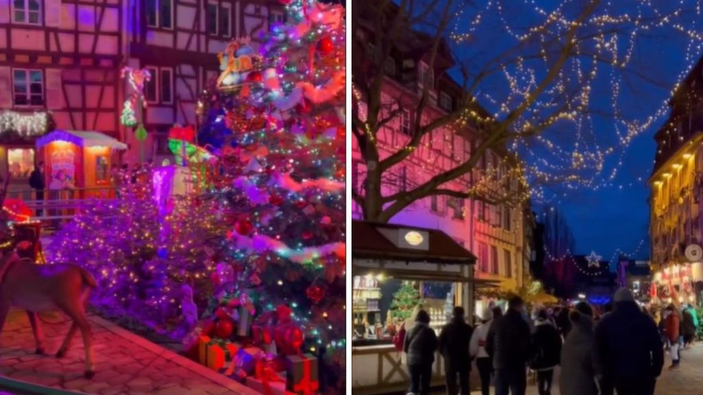 Images show the town of Colmar, France celebrating Christmas.