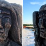 Images show a statue, thought to be a mermaid, that washed up on Anclote Key during a hurricane.