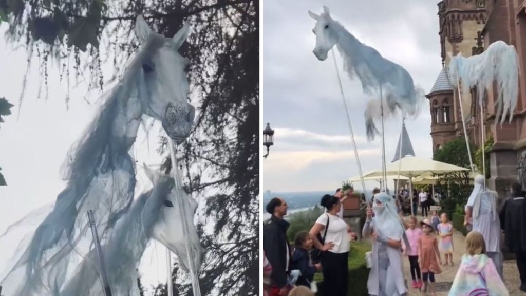 Windhorse puppets dance on the gentle breeze in the Festival of Fantasy.