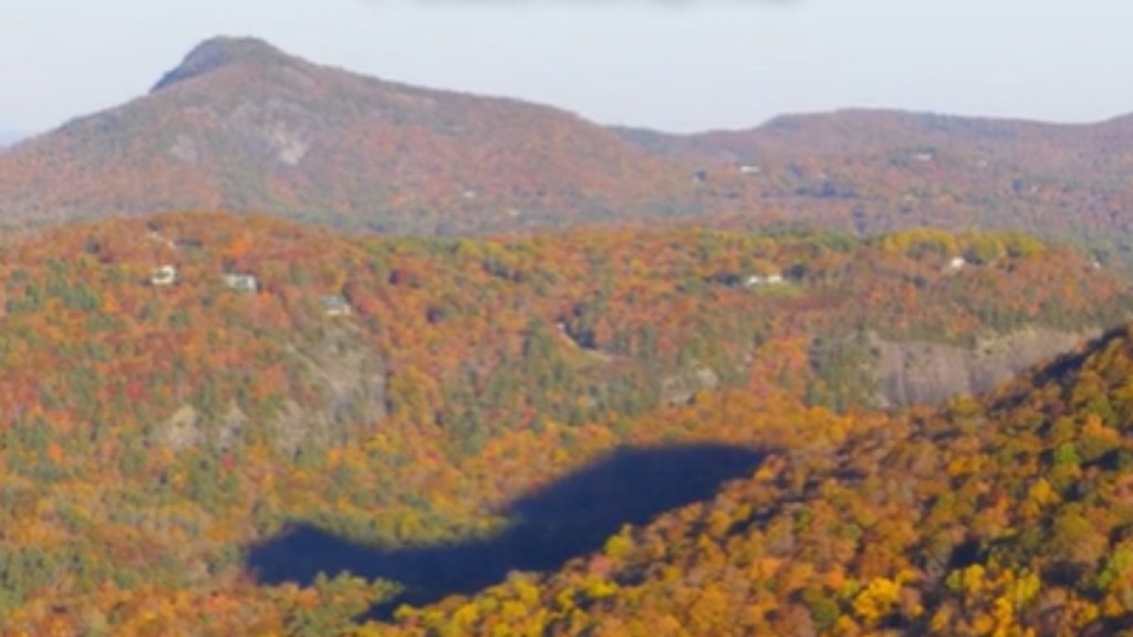 View of mountains in North Carolina as the sun slowly starts to set, a shadow forming in the distance