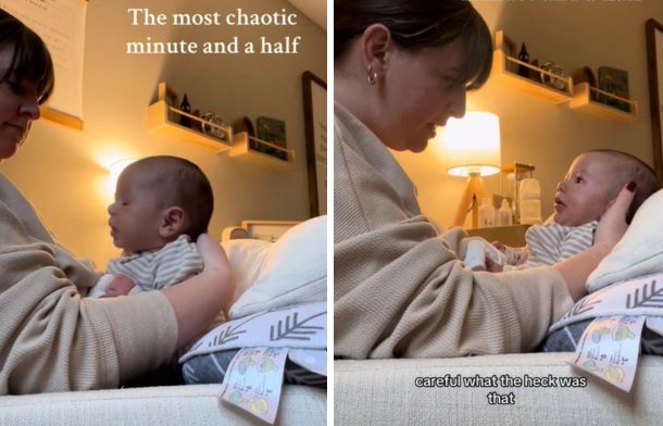 Mom Accidentally Captures “The Most Chaotic Minute And A Half” With Newborn