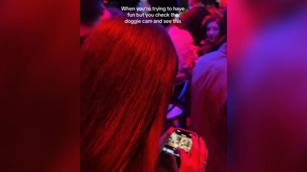 A woman looking at her phone during a night out.