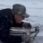 Image shows an 80-year-old man enjoying a sled ride.