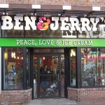 Exterior view of a crowded Ben & Jerry's restaurant.