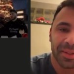 View of Drake's livestream for Drizzmas Christmas. Drake stands next to another man as they chat with the other man in the livestream, a dad named Ryan, who smiles