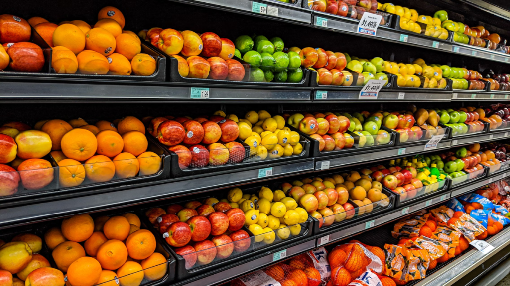 Fruit display in supermarket grocery store