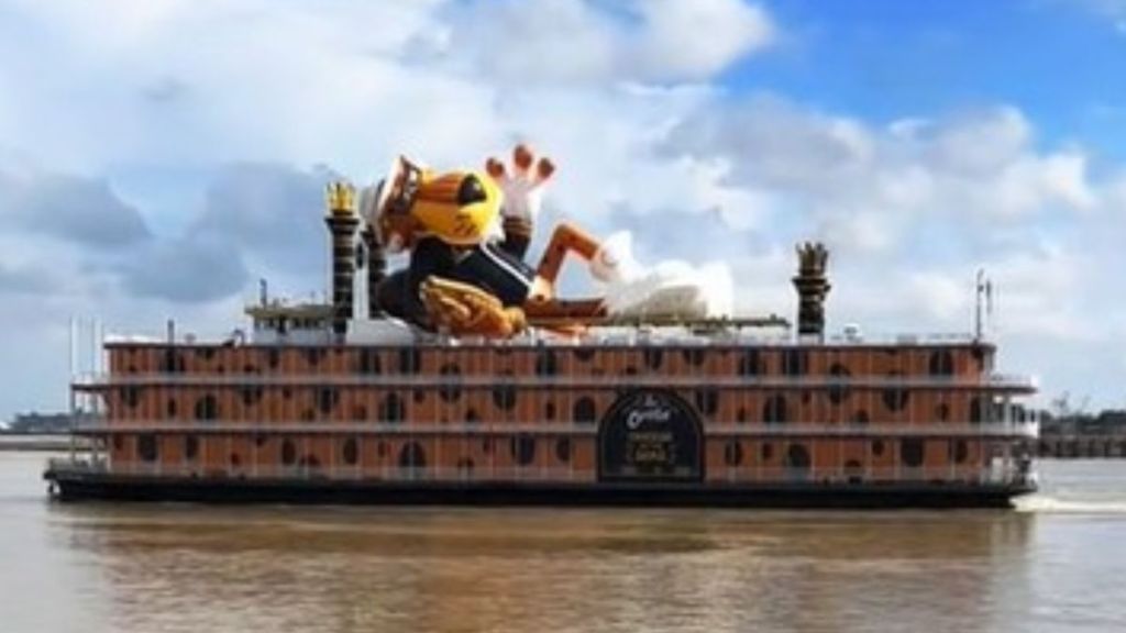 The riverboat Louis Armstrong was reoutfitted to honor Chester Cheeto to celebrate the Super Bowl in New Orleans.