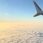 A view of the clouds from an airplane window.