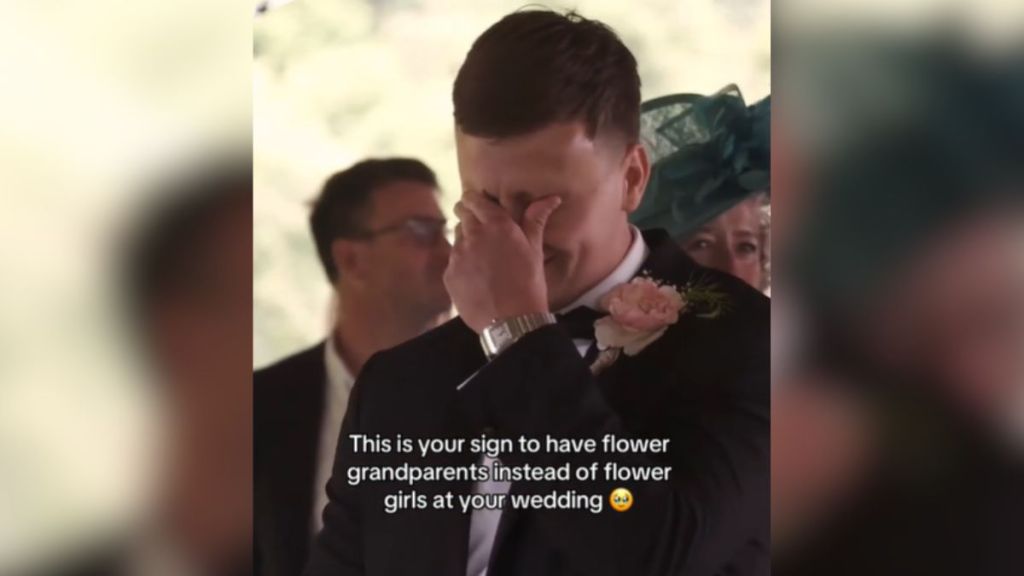 A man crying on his wedding day.